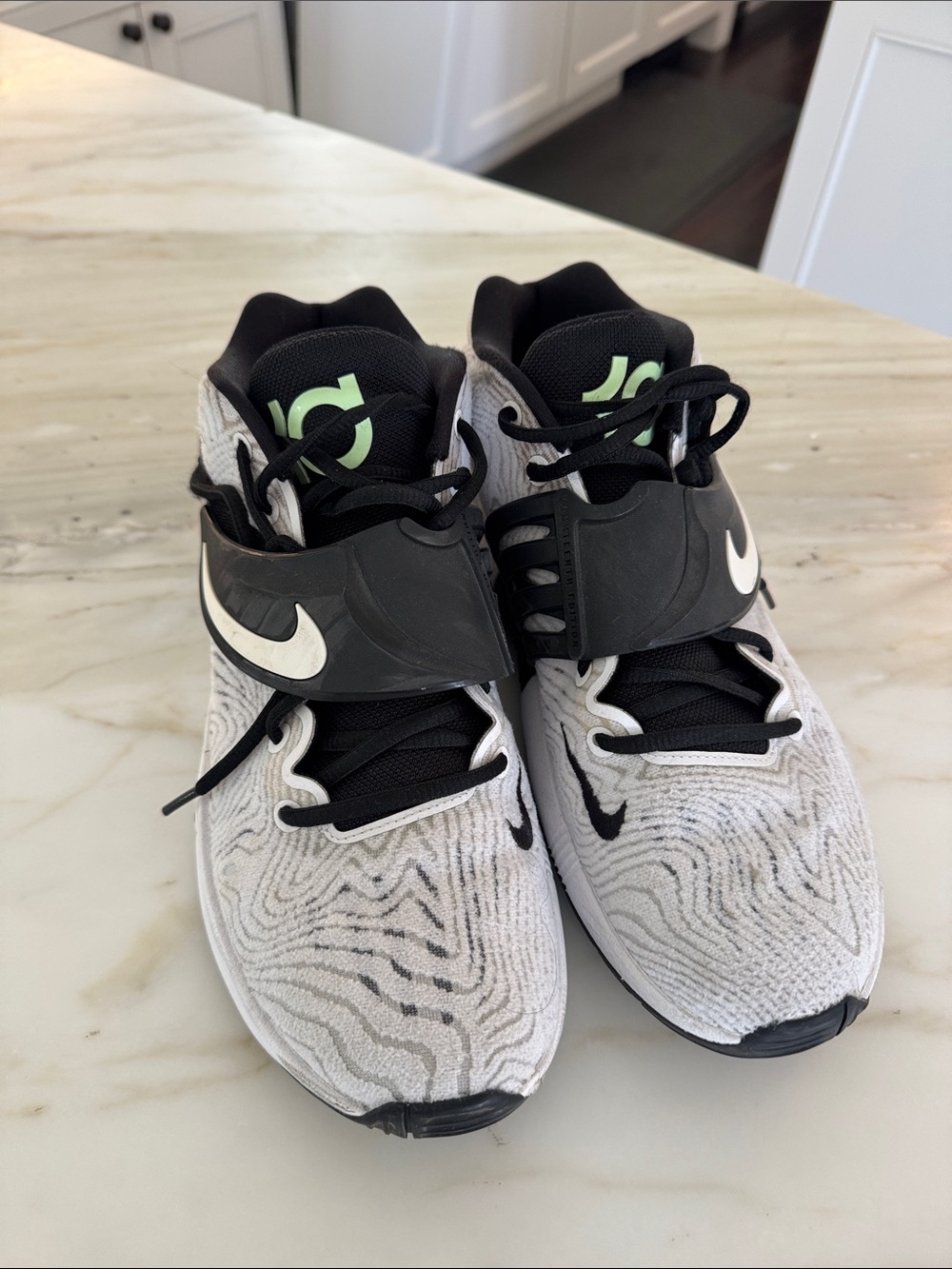Nike White & Black KD Strap Basketball Shoes with Lime Logo